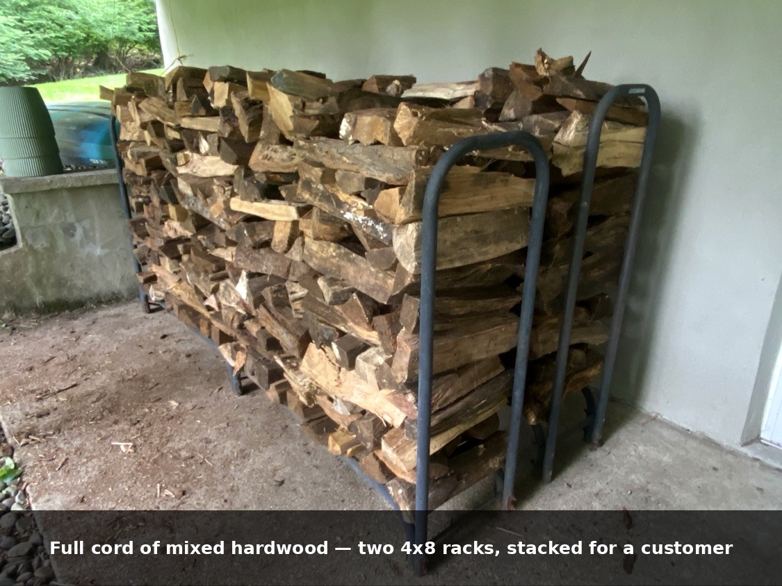 Full cord mixed hardwood — Customer stack on two wood racks